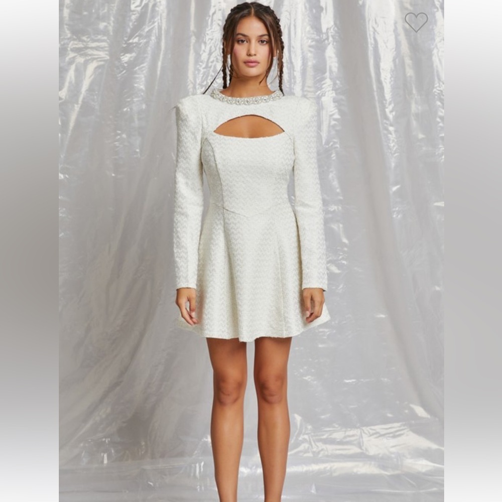 #224 “JEWEL TRIM DETAIL CUT OUT TWEED MINI DRESS”